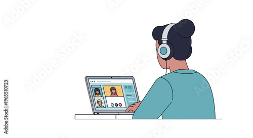 Person wearing headphones using laptop.