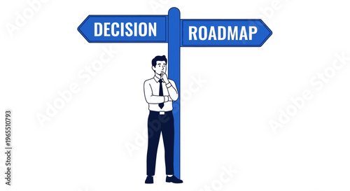 Businessman Standing Under Decision Roadmap Sign.