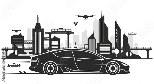 Sleek black sports car in motion.