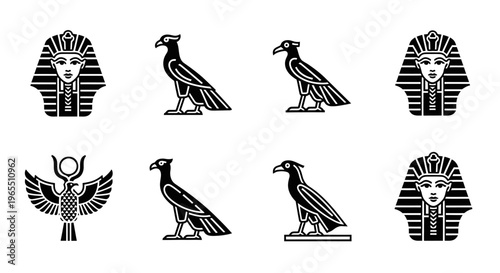 Egyptian pharaohs and bird symbols.