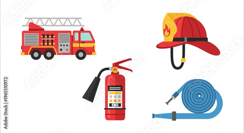 Firefighter equipment and fire truck.