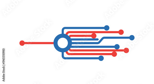 Circuit Board Design with Red Blue Lines.