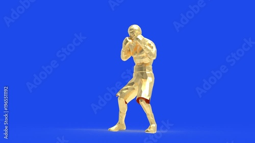 3D Animation Golden Boxer Fighting and Punching, Boxing Motion, Sport VFX Overlay, Loop, Blue Screen Chromakey