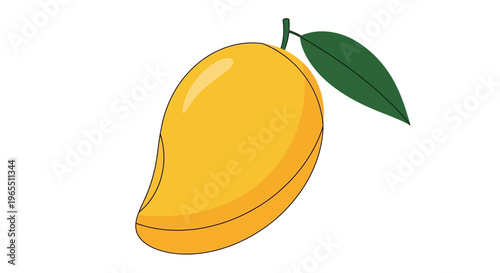 Yellow Mango Fruit With Green Leaf.