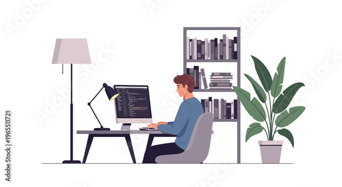 Man sitting at desk with computer.