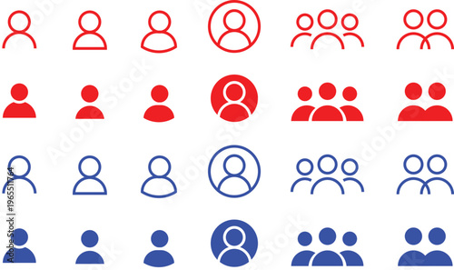 Variations of stylized gender and relationship icons in red and blue outlines Vector, illustration