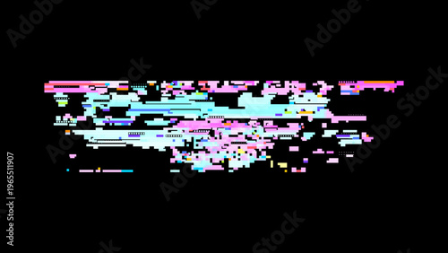 Abstract digital glitch vector in data visualization style with red pink accents, focused on digitalization and data transformation. Dark background with subtle noise enhances contrast. Ideal for t...