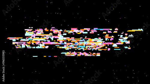 Abstract digital glitch vector in data visualization style with red pink accents, focused on digitalization and data transformation. Dark background with subtle noise enhances contrast. Ideal for t...