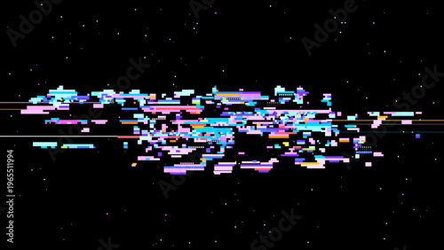 Pixelated glitch vector with red pink tones, digitalism concept in data visualization aesthetics for tech and gaming use. Ideal for tech branding, UI, and sci-fi graphics.