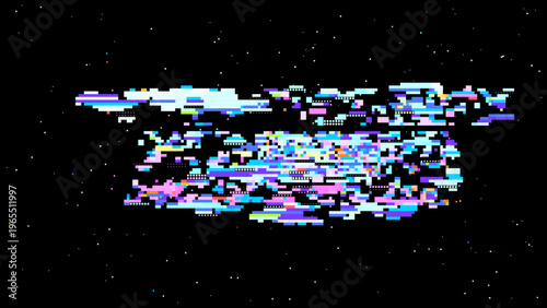 Futuristic glitch vector showing digital transformation, data visualization mood and red pink highlights for modern tech design. Dark background with subtle noise enhances contrast. Ideal for tech...