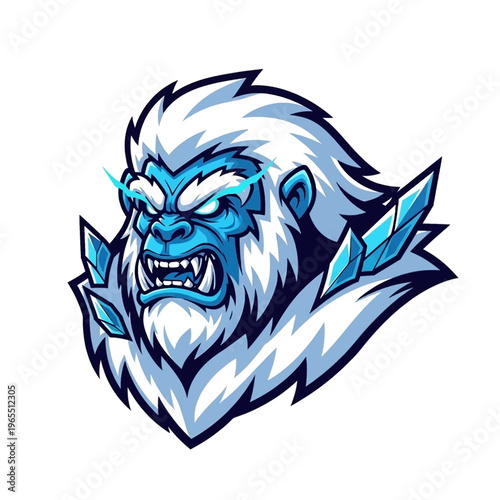 Ice gorilla cartoon illustration head.