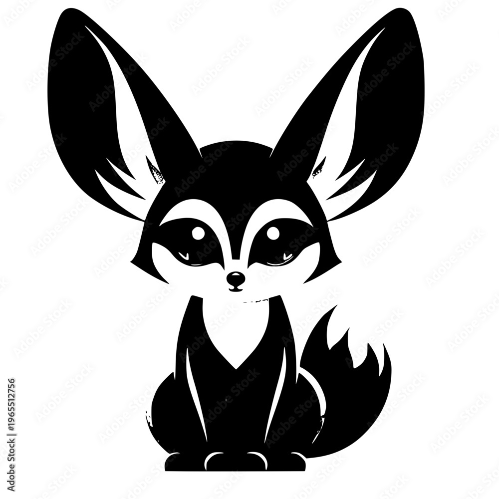 Obraz premium Vector illustration of a cute cartoon fox with a black and white drawing of a funny rabbit and hare silhouette for an animal art design