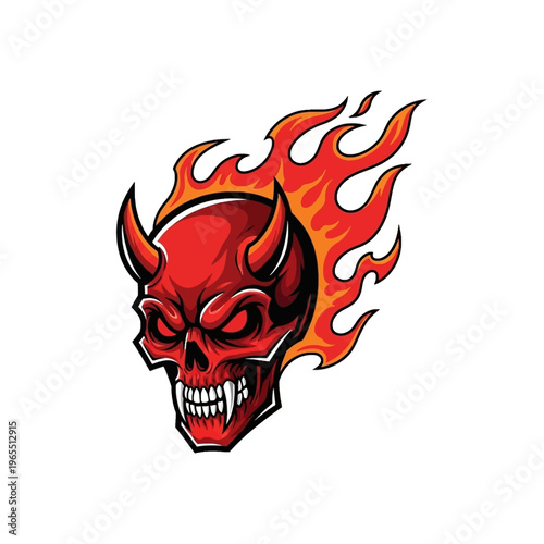 Red devil skull with flames.