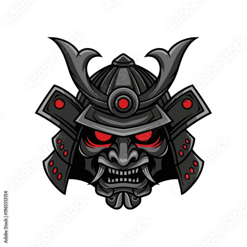 Samurai helmet with red eyes.