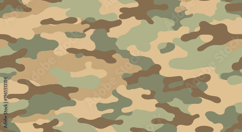 Seamless Military Camouflage Pattern Background in Tan, Olive, and Brown Tactical Colors