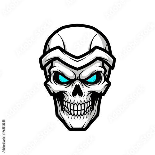Skull with glowing blue eyes.