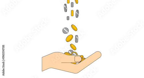 Coins Falling into a Hand Illustration Symbolizing Finance and Wealth
