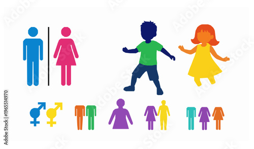 Colorful gender icons vector set for restroom and human pictograms