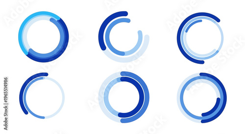 Set of Blue Circular Loading Progress Bar Icons for UI UX Web Design