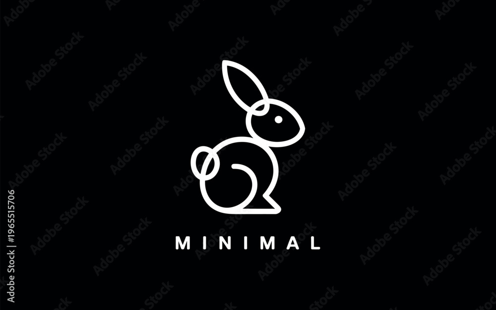 Fototapeta premium Minimalist white rabbit logo icon isolated on black background vector illustration design