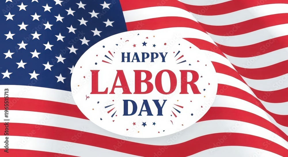 Fototapeta premium Happy Labor Day celebration with American flag and festive typography design