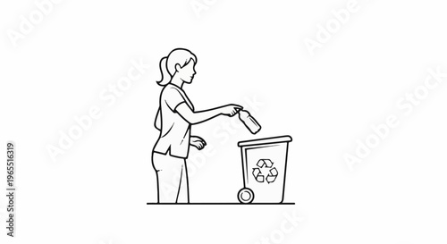 Person placing plastic bottle into recycling bin