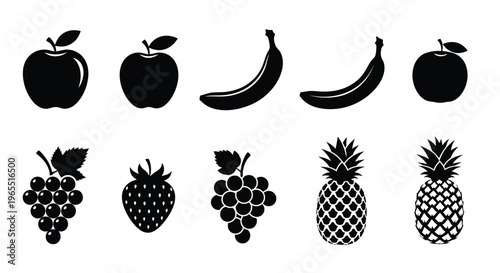 Black fruit and pineapple icons arranged in a simple bold silhouette