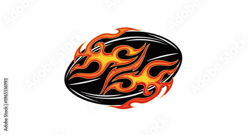 Oval shape with fiery tribal flames and streaks on black background