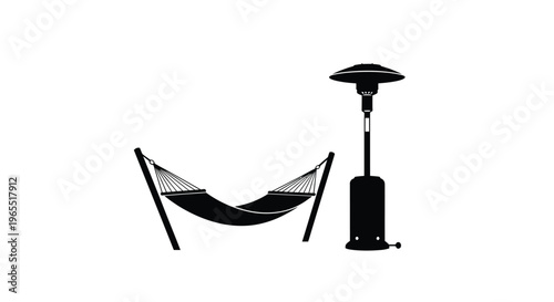 A cozy scene featuring a hammock and patio heater silhouette