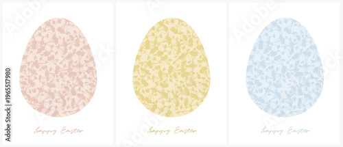 Happy Easter Vector Cards. Cute Eggs in 3 Diferent Colors Isolated on a White Background. Pink,Blue and Yellow Eggs with and Drawn Floral Ornament Inside. Easter Illustrations for Card.