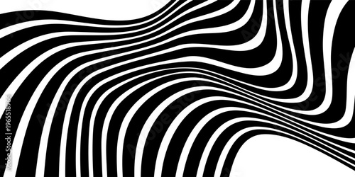Abstract Black and White Wavy Lines Background with Optical Flow Pattern. Futuristic Technology Concept