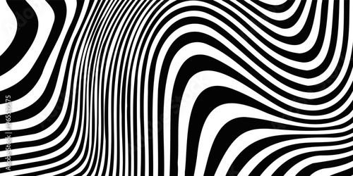 Abstract Black and White Wavy Lines Background with Optical Flow Pattern. Modern creative trendy design in vector illustration