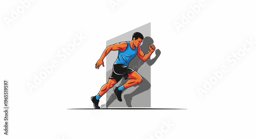 Man in blue tank top and black shorts sprints forward