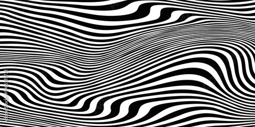 Abstract Black and White Wavy Lines Background with Optical Flow Pattern. Modern creative trendy design in vector illustration