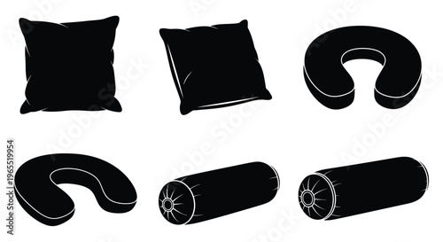 Various pillow shapes displayed as bold black silhouettes