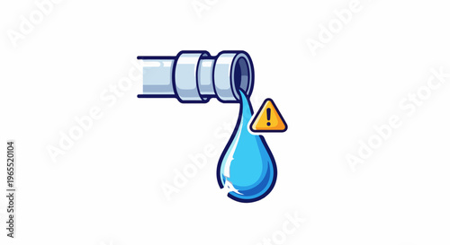 Leaking pipe with a warning symbol and dripping water