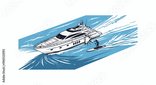 Luxury yacht races past a person on a paddleboard on the water