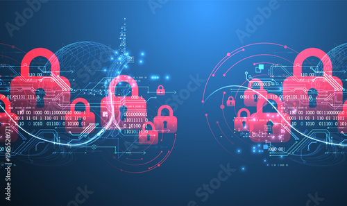 Data security Illustrates cyber data or information privacy idea. Color abstract  technology background.