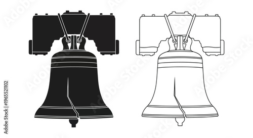 Two depictions of the liberty bell one black and one white silhouette