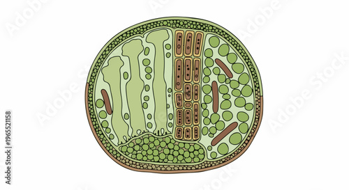 Microscopic cross-section of plant tissue with cellular structures