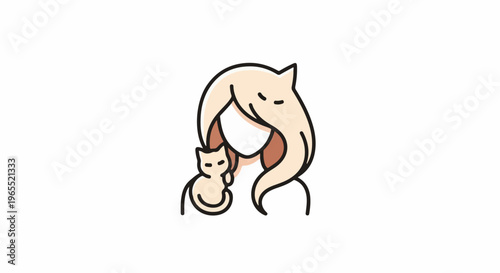 Person holding a cute cat with blonde hair, vector illustration