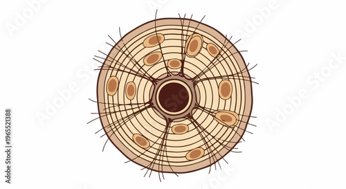 Microscopic view of a bone osteon structure with central canal and lacunae