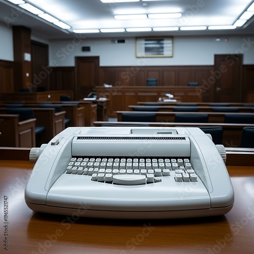 Court Reporting Machine in Courtroom - Precision and Legal Documentation.