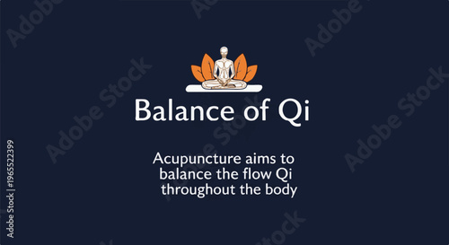 Person in lotus pose, symbolic of balance, with text about qi flow