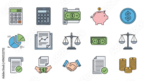 Vector Icon Sheet of Business Finance Symbols and Objects