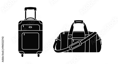 Travel luggage icons a suitcase and duffel bag silhouette