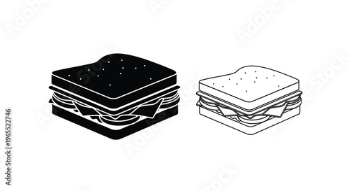 Two sandwich illustrations one filled and one outline a black silhouette