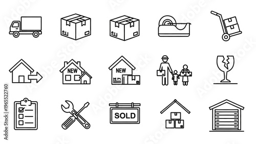 Vector Icon Sheet of Various Objects for Logistics and Construction