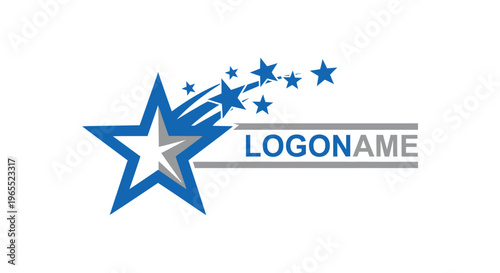 Modern Blue Shooting Star Logo Template with Sparkling Trail and Metallic Silver Accents for Corporate Identity, Success, Achievement, and Professional Business Branding