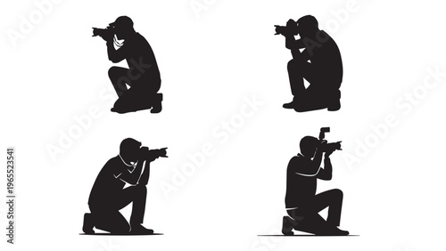 Photographer Working Silhouette Set – Creative Photography and Visual Content Creation Concept for Media and Professional Design